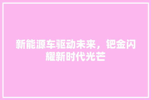新能源车驱动未来，钯金闪耀新时代光芒 混合动力车