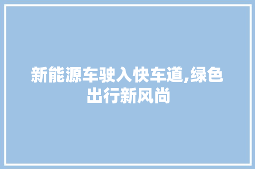 新能源车驶入快车道,绿色出行新风尚 新车资讯