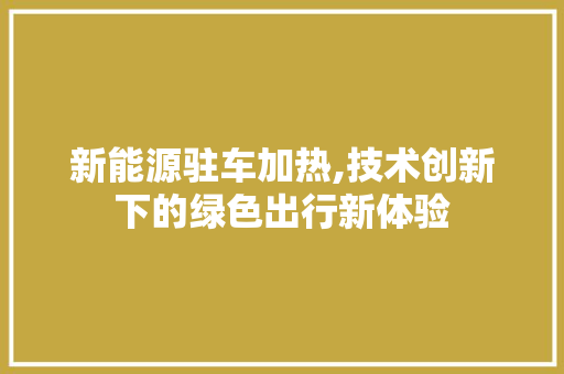 新能源驻车加热,技术创新下的绿色出行新体验