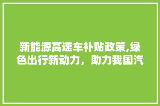 新能源高速车补贴政策,绿色出行新动力，助力我国汽车产业转型升级 车载导航