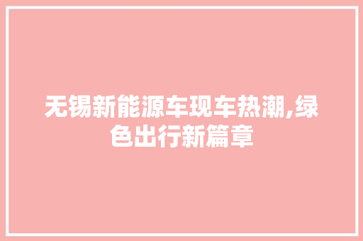 无锡新能源车现车热潮,绿色出行新篇章 新车资讯