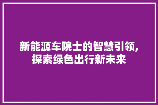 新能源车院士的智慧引领,探索绿色出行新未来 自动驾驶