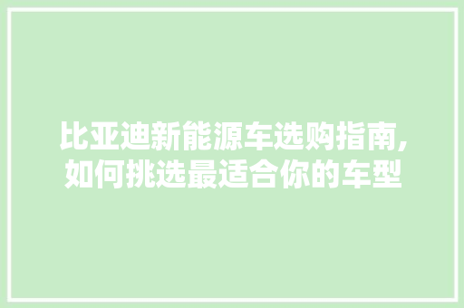 比亚迪新能源车选购指南,如何挑选最适合你的车型