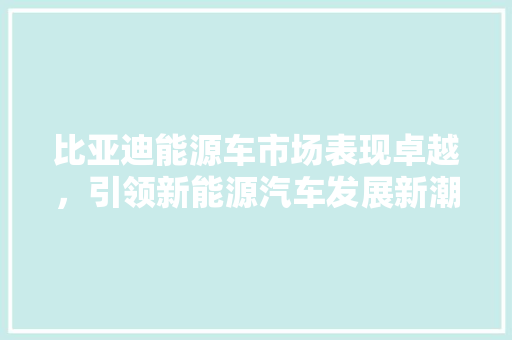 比亚迪能源车市场表现卓越，引领新能源汽车发展新潮流