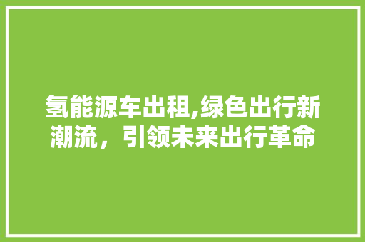 氢能源车出租,绿色出行新潮流，引领未来出行革命 车型评测