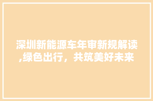 深圳新能源车年审新规解读,绿色出行，共筑美好未来 自动驾驶