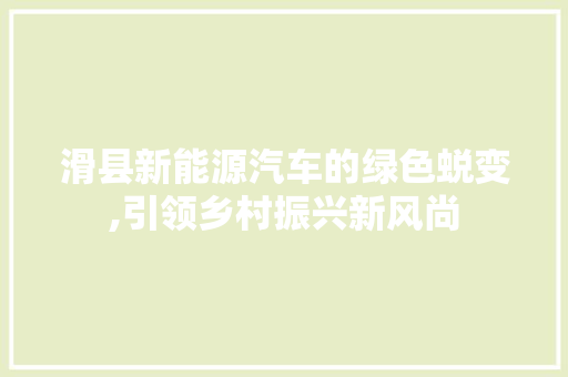 滑县新能源汽车的绿色蜕变,引领乡村振兴新风尚 车联网技术