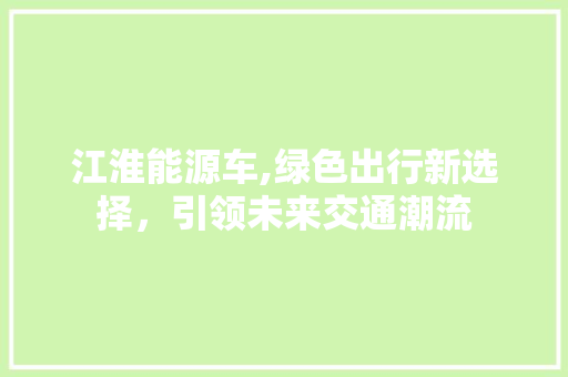 江淮能源车,绿色出行新选择，引领未来交通潮流 车型评测