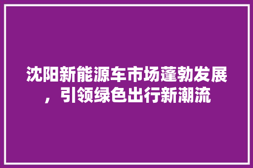 沈阳新能源车市场蓬勃发展，引领绿色出行新潮流