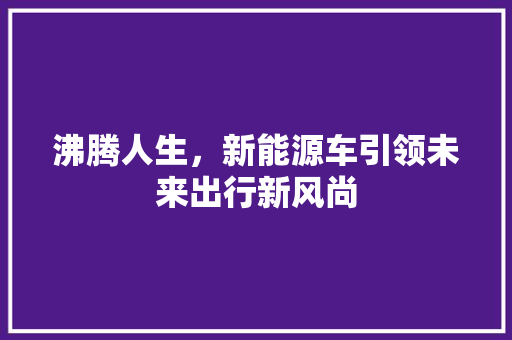 沸腾人生，新能源车引领未来出行新风尚 新车资讯