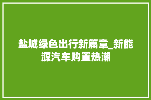盐城绿色出行新篇章_新能源汽车购置热潮 车联网技术