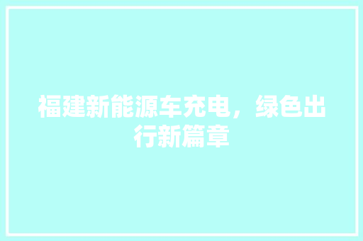 福建新能源车充电，绿色出行新篇章