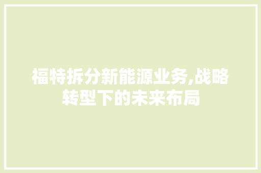 福特拆分新能源业务,战略转型下的未来布局