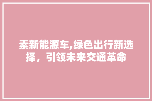 素新能源车,绿色出行新选择，引领未来交通革命
