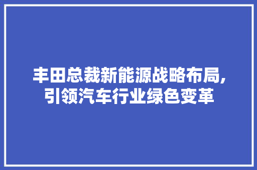 丰田总裁新能源战略布局,引领汽车行业绿色变革 自动驾驶