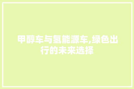 甲醇车与氢能源车,绿色出行的未来选择
