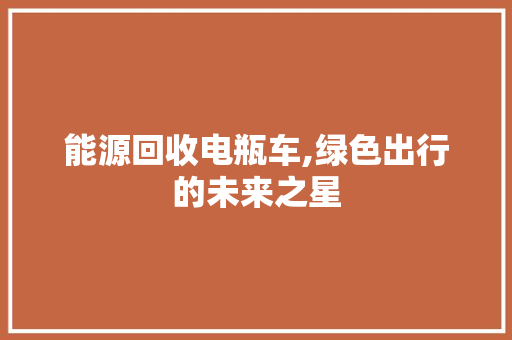 能源回收电瓶车,绿色出行的未来之星