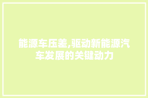 能源车压差,驱动新能源汽车发展的关键动力 车型评测