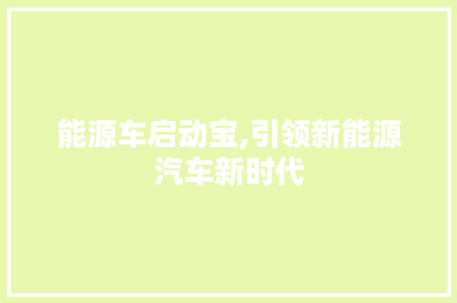 能源车启动宝,引领新能源汽车新时代