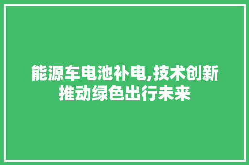 能源车电池补电,技术创新推动绿色出行未来