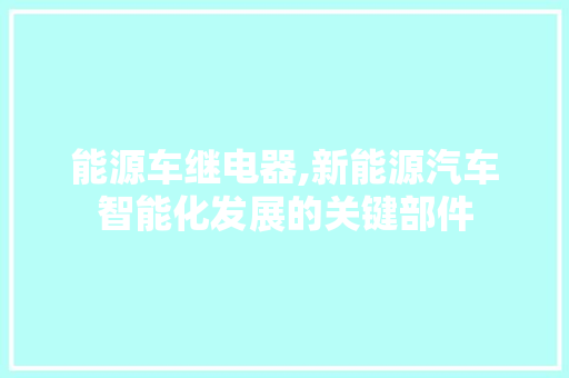 能源车继电器,新能源汽车智能化发展的关键部件