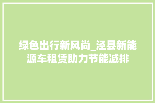 绿色出行新风尚_泾县新能源车租赁助力节能减排 车载导航