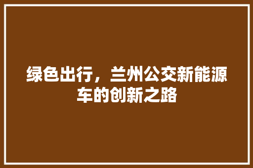 绿色出行，兰州公交新能源车的创新之路