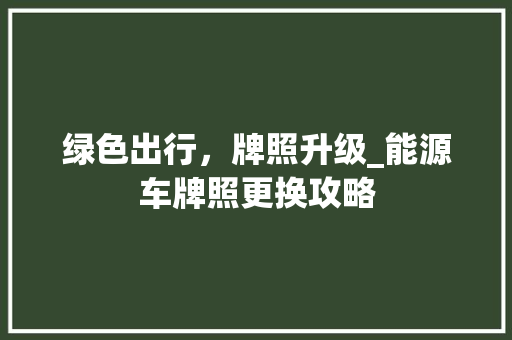绿色出行，牌照升级_能源车牌照更换攻略 新能源汽车