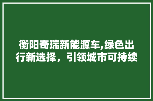 衡阳奇瑞新能源车,绿色出行新选择，引领城市可持续发展 新能源汽车