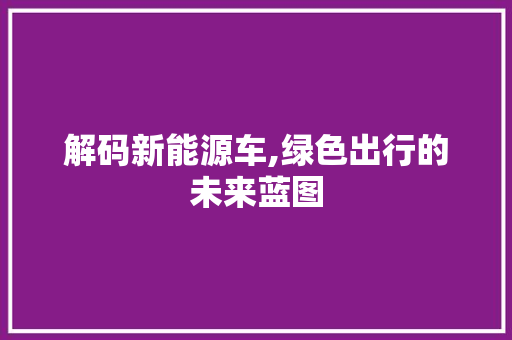解码新能源车,绿色出行的未来蓝图 智能驾驶