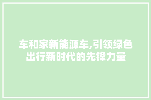 车和家新能源车,引领绿色出行新时代的先锋力量