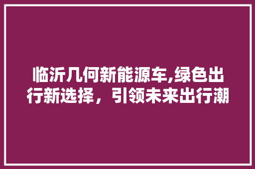 临沂几何新能源车,绿色出行新选择，引领未来出行潮流