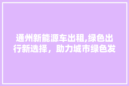 通州新能源车出租,绿色出行新选择，助力城市绿色发展