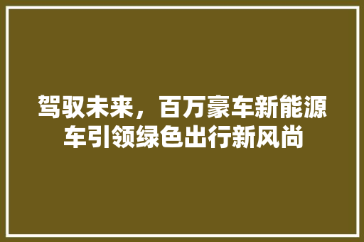 驾驭未来，百万豪车新能源车引领绿色出行新风尚