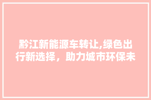 黔江新能源车转让,绿色出行新选择，助力城市环保未来