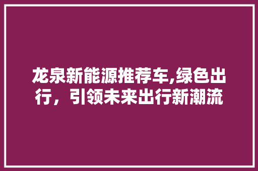 龙泉新能源推荐车,绿色出行，引领未来出行新潮流
