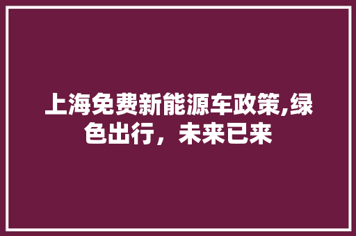 上海免费新能源车政策,绿色出行，未来已来