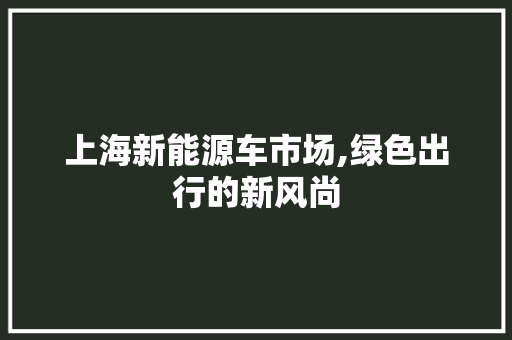 上海新能源车市场,绿色出行的新风尚 新车资讯