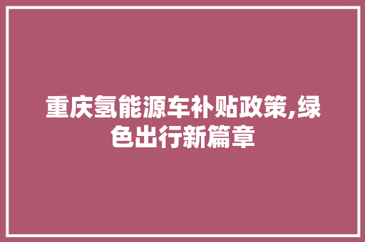 重庆氢能源车补贴政策,绿色出行新篇章