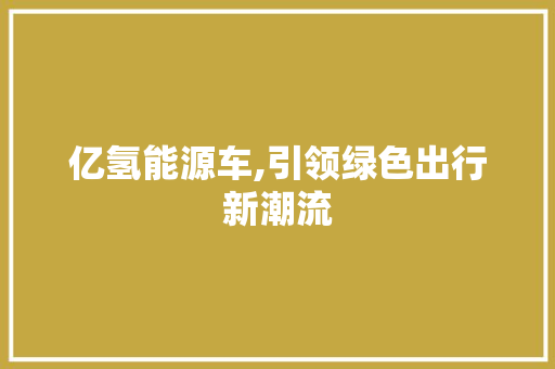 亿氢能源车,引领绿色出行新潮流