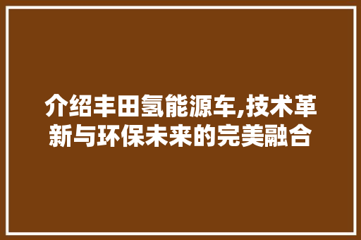 介绍丰田氢能源车,技术革新与环保未来的完美融合