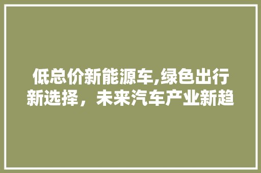低总价新能源车,绿色出行新选择，未来汽车产业新趋势 汽车保养