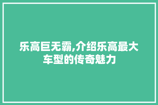 乐高巨无霸,介绍乐高最大车型的传奇魅力