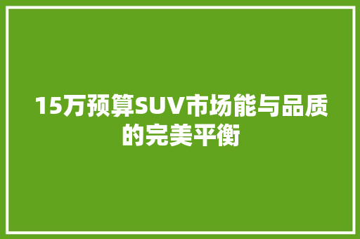 15万预算SUV市场能与品质的完美平衡 汽车保养