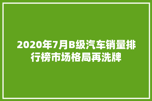 2020年7月B级汽车销量排行榜市场格局再洗牌 自动驾驶