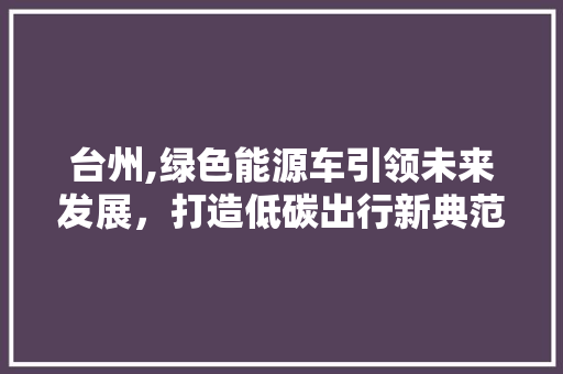 台州,绿色能源车引领未来发展，打造低碳出行新典范