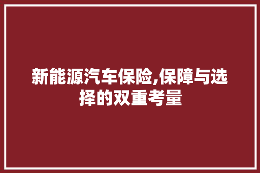新能源汽车保险,保障与选择的双重考量