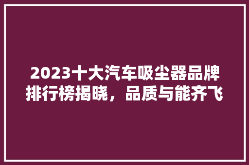 2023十大汽车吸尘器品牌排行榜揭晓，品质与能齐飞 智能驾驶