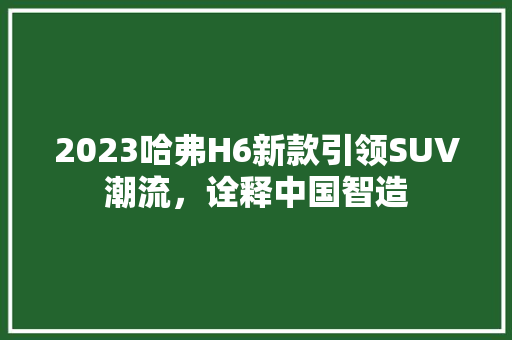 2023哈弗H6新款引领SUV潮流，诠释中国智造