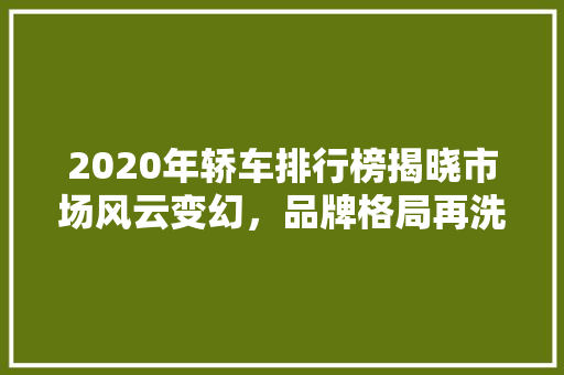 2020年轿车排行榜揭晓市场风云变幻，品牌格局再洗牌